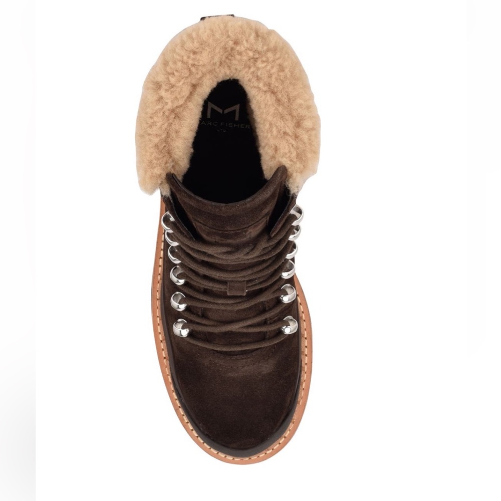 💥NWT💥 Marc Fisher LTD Cade Genuine Shearling Cuff Lace-up Boot - Picture 5 of 15